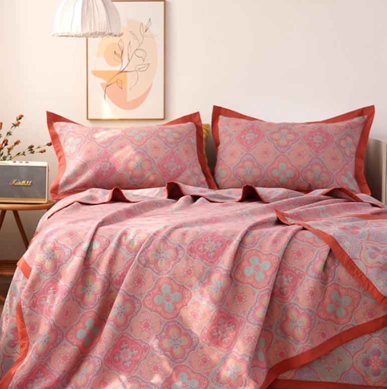 Flower Loom: Decorative Cotton Blanket Made from Organic Cotton with Flower Embroidery and Reversible Side – for Sofa and Bedroom