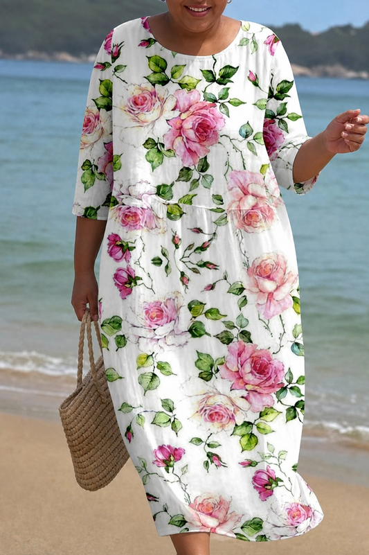 Elegant Maxi Dress for Women Floral-Print Long-Sleeve