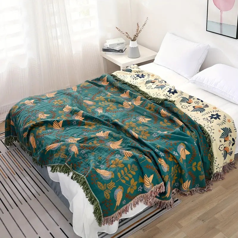 Reversible Scandinavian Bird Blanket | Blanket made from 100% Cotton