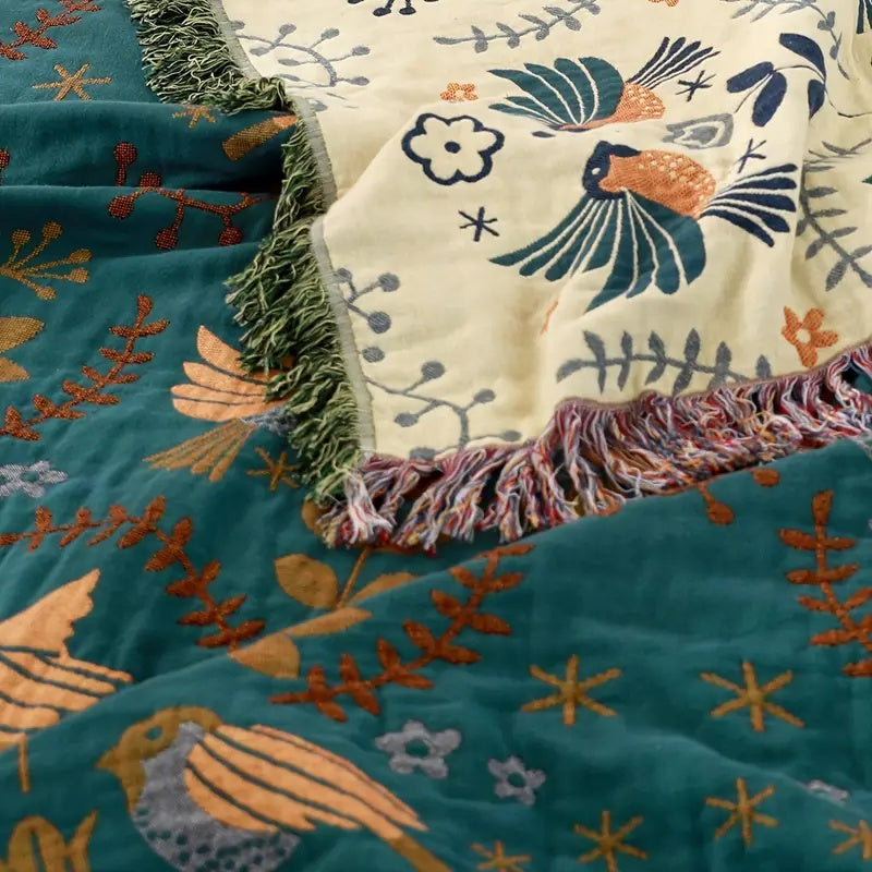 Reversible Scandinavian Bird Blanket | Blanket made from 100% Cotton