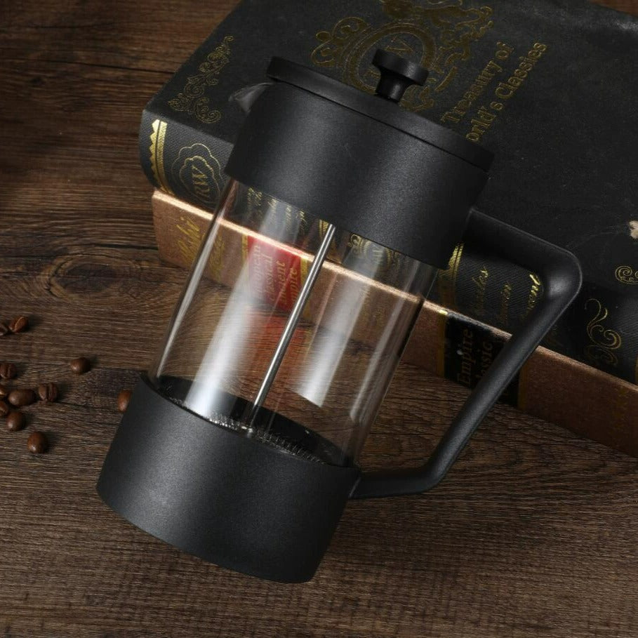 French Press Coffee Maker, Borosilicate Glass, Stainless Steel Filter, Black
