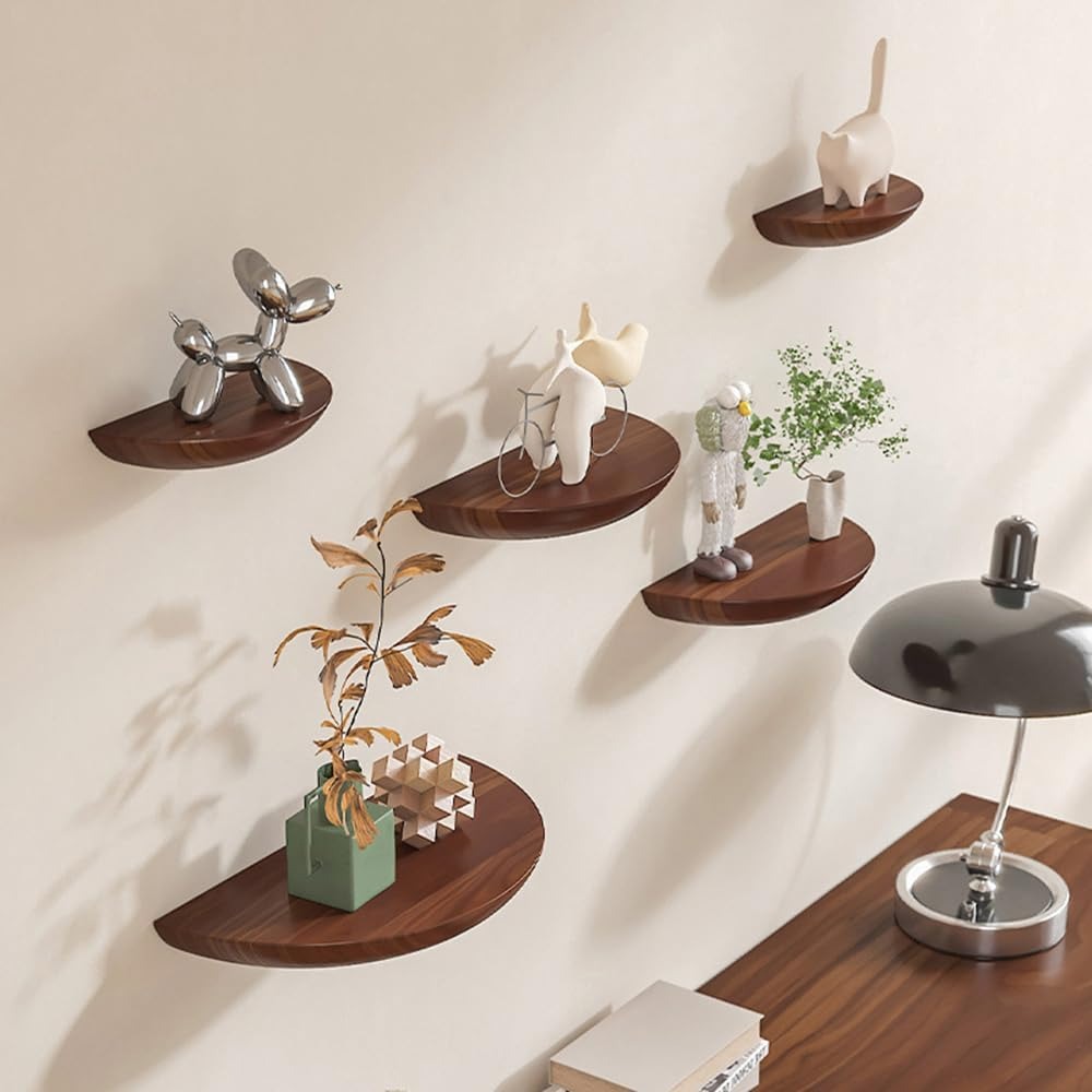 Half-Round Floating Shelf, Natural Wood, Wall Mounted, Multiple Colors