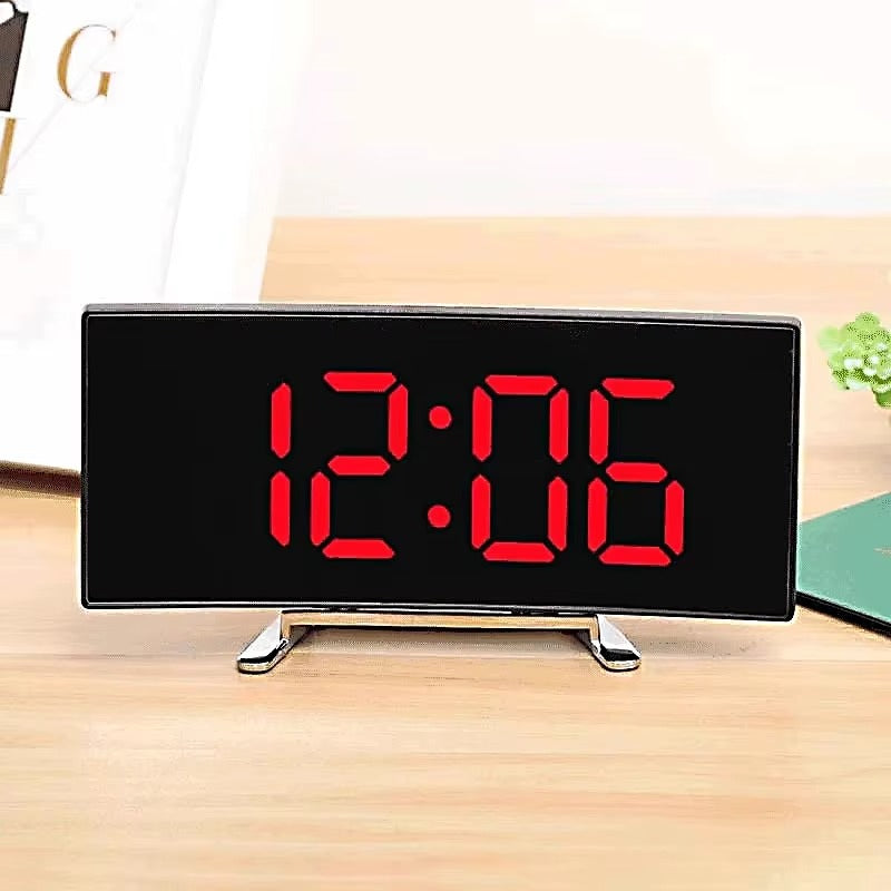 Digital Alarm Clock Curved Mirror LED Screen with Desktop Tabletop Design