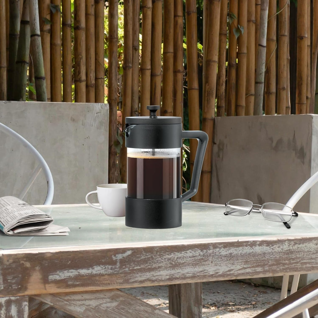 French Press Coffee Maker, Borosilicate Glass, Stainless Steel Filter, Black