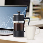 French Press Coffee Maker, Borosilicate Glass, Stainless Steel Filter, Black