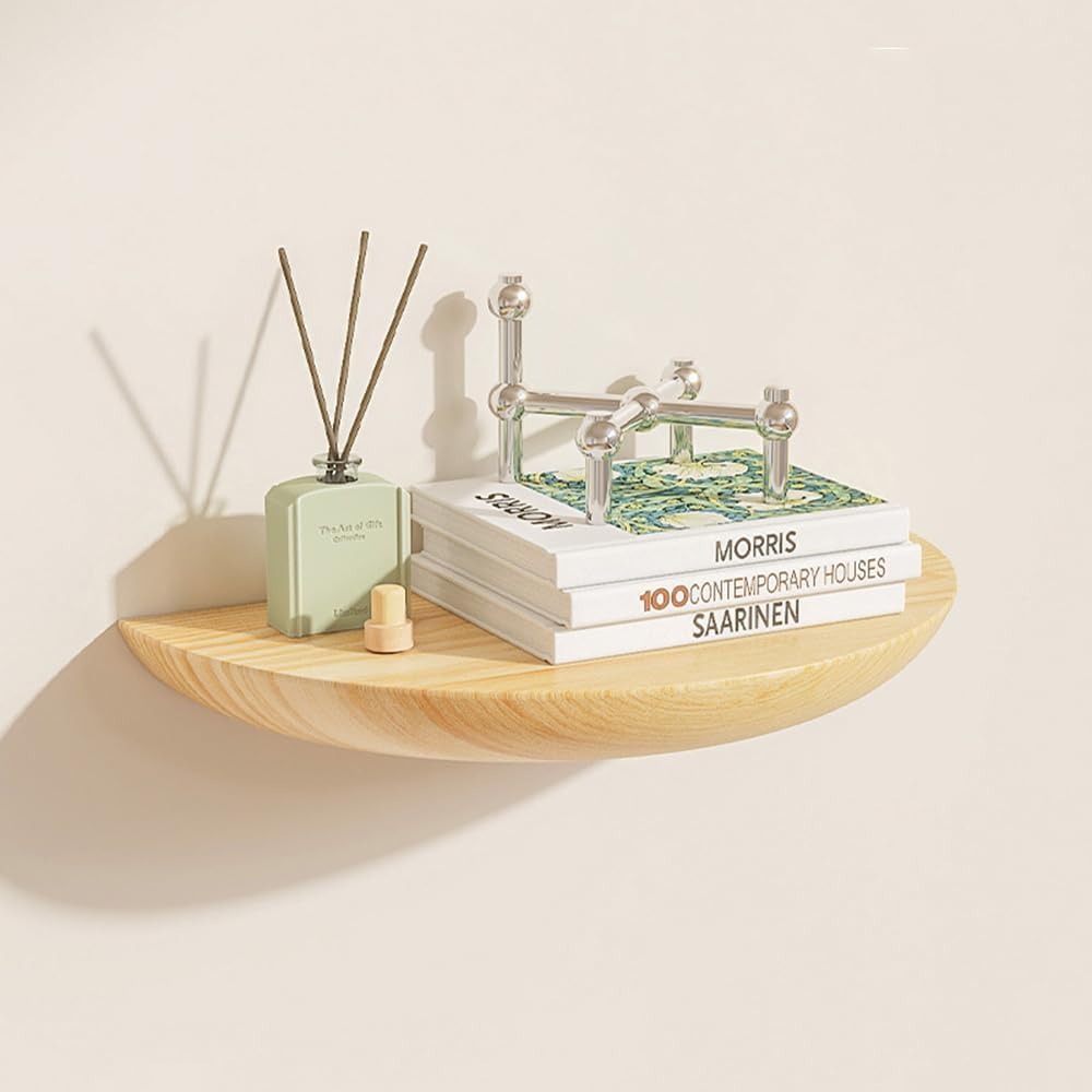 Half-Round Floating Shelf, Natural Wood, Wall Mounted, Multiple Colors