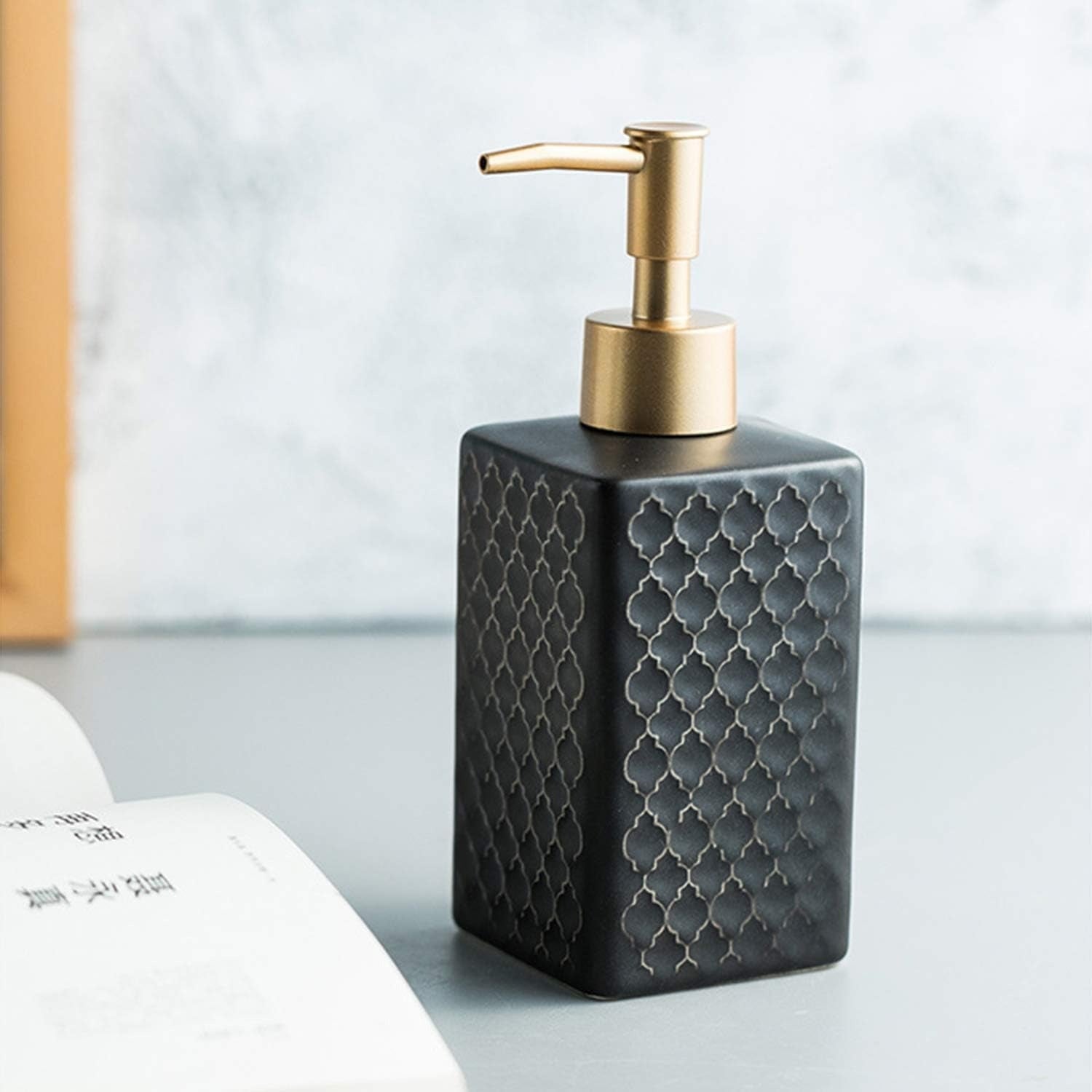 Ceramic Soap Dispenser Ceramic Plaid Design Gold Press Pump