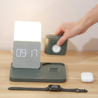 Wireless Charging Station with Alarm Clock and Adjustable Lamp, 15W Output