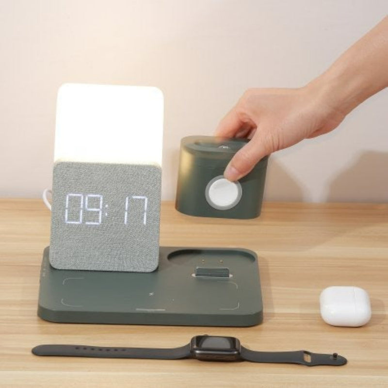 Wireless Charging Station with Alarm Clock and Adjustable Lamp, 15W Output