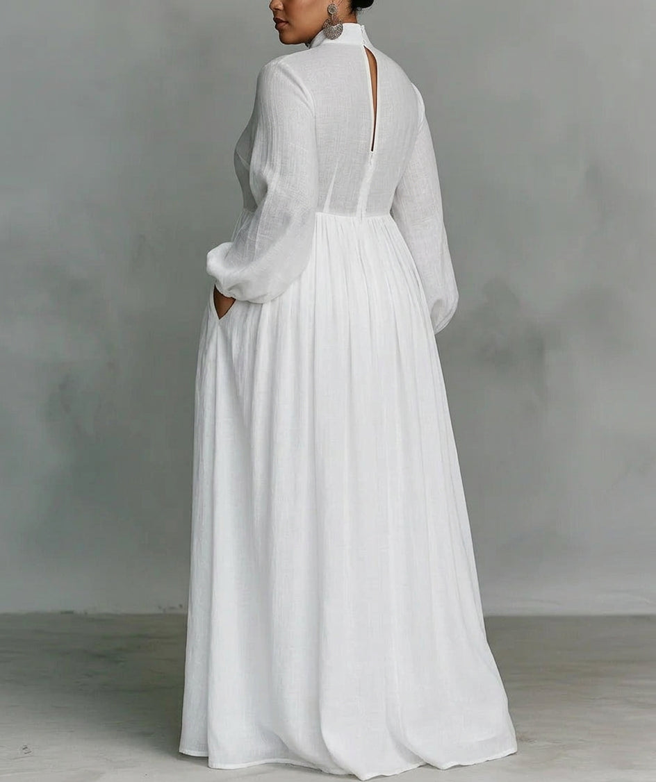 Effortless Maxi Dress for Women Button-Front Long-Sleeve Relaxed — White