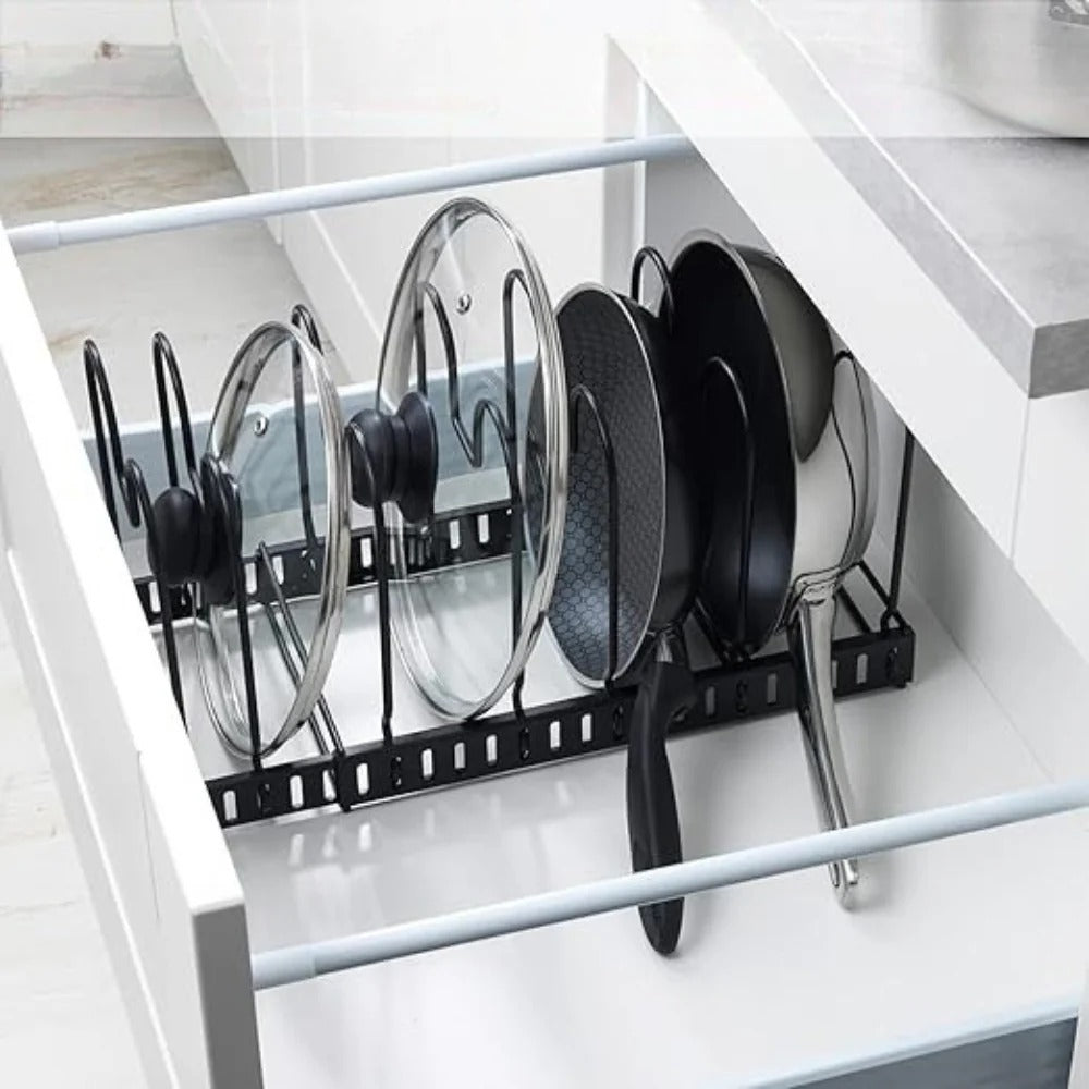 Iron Pot Lid Storage Rack, Kitchen Organizer, Iron, Space-Saving