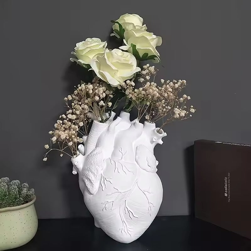 Anatomical Heart Vase, Resin Material, Textured Design