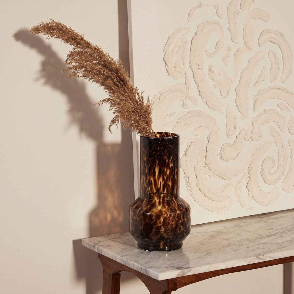 Bello Tortoiseshell Print Vase | Blown Glass, Cylindrical Design
