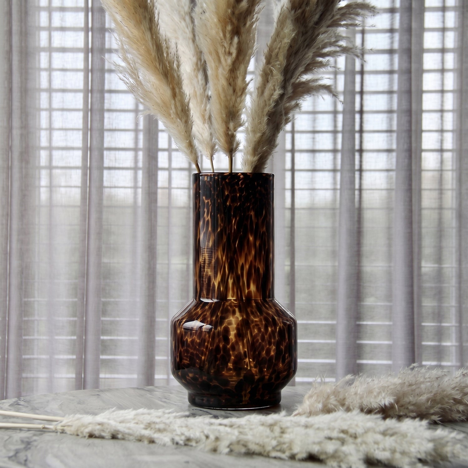 Bello Tortoiseshell Print Vase | Blown Glass, Cylindrical Design
