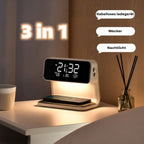 KlarBlick: Modern Desk Clock with Dimmable LED Light & Inductive Charging Station – for Home Office & Nightstand