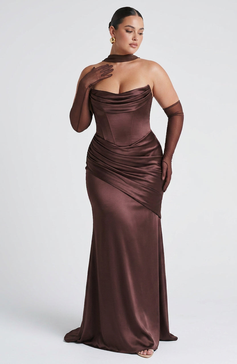 Elegant Maxi Dress for Women Cowl-Neck Ruched Satin