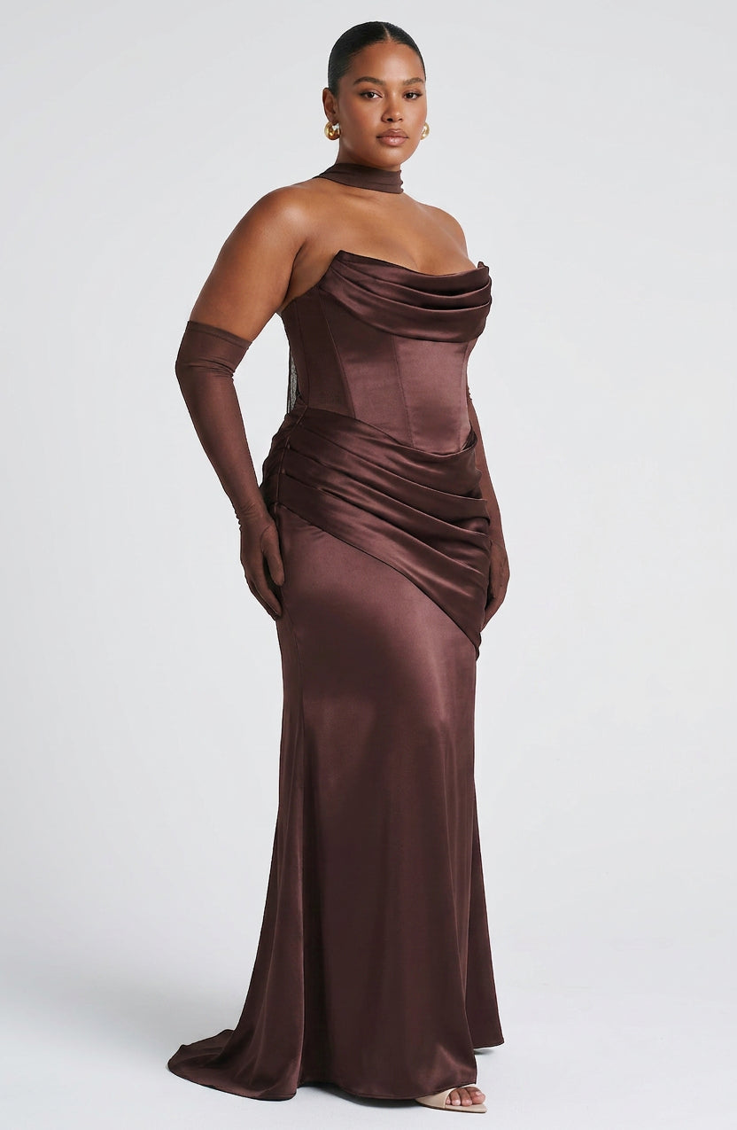 Elegant Maxi Dress for Women Cowl-Neck Ruched Satin