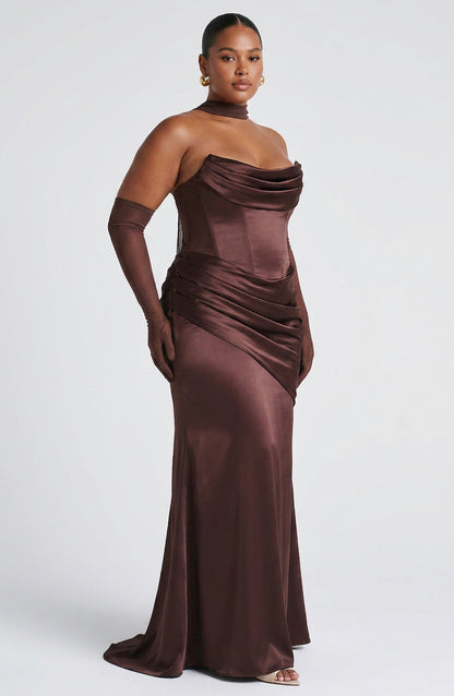 Elegant Maxi Dress for Women Cowl-Neck Ruched Satin