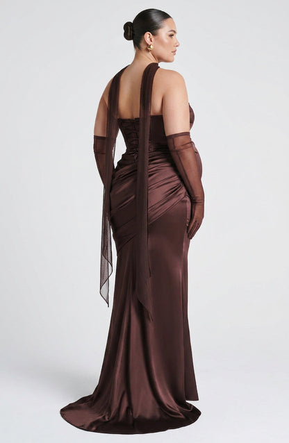 Elegant Maxi Dress for Women Cowl-Neck Ruched Satin