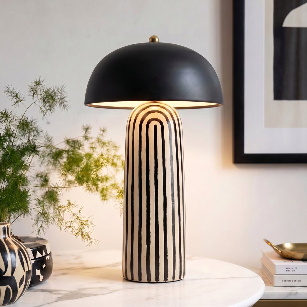 Zara Table Lamp | Zebra-Striped Base, Ceramic Shade