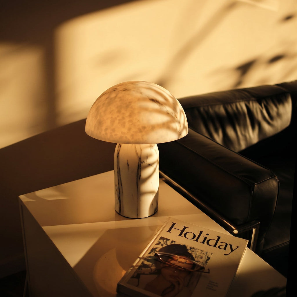 Mira Mushroom Table Lamp | White Marble Effect, Eco-Friendly Resin