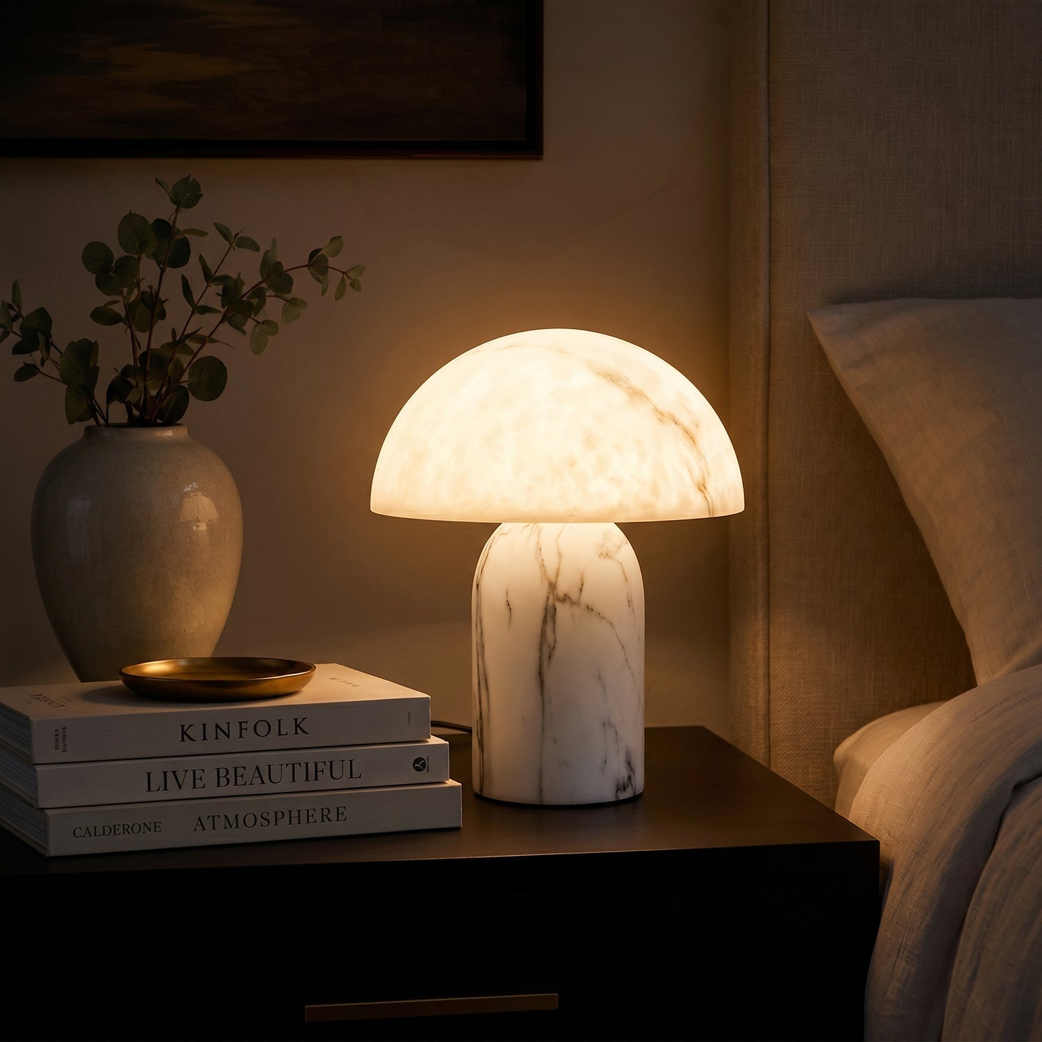Mira Mushroom Table Lamp | White Marble Effect, Eco-Friendly Resin