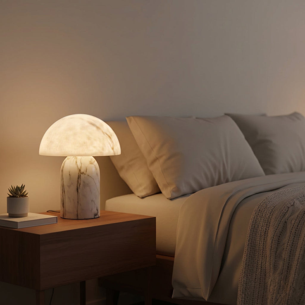 Mira Mushroom Table Lamp | White Marble Effect, Eco-Friendly Resin