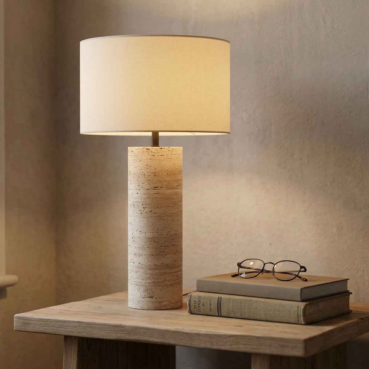Nordic – Cream Travertine Table Lamp, Large