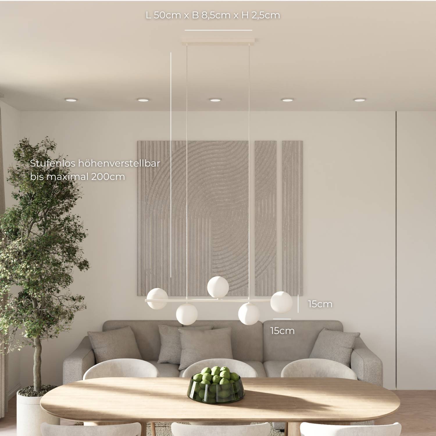 Livia Pendant Light | 5 Opal Glass Spheres, 100 cm Length