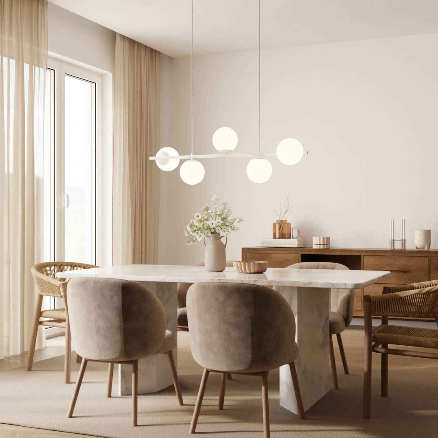 Livia Pendant Light | 5 Opal Glass Spheres, 100 cm Length