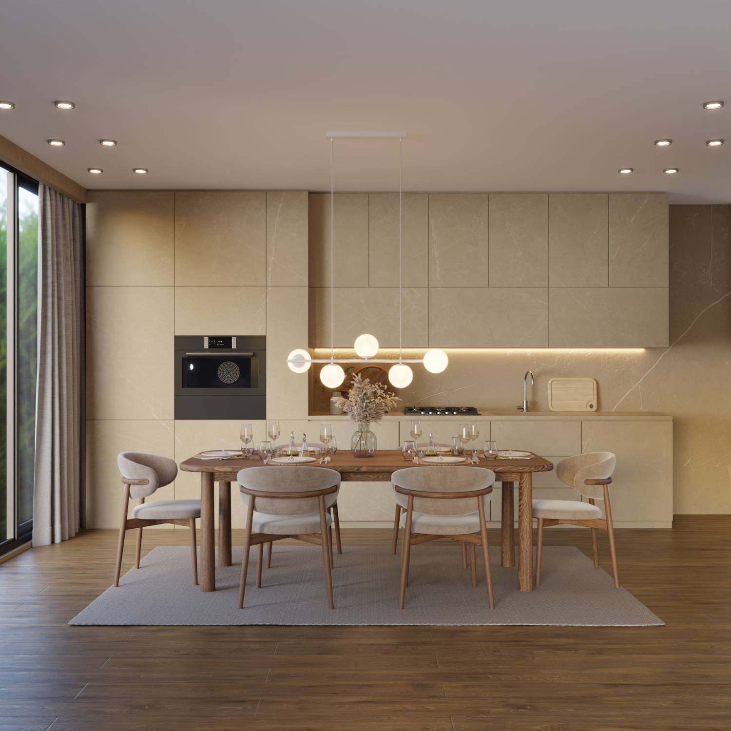 Livia Pendant Light | 5 Opal Glass Spheres, 100 cm Length