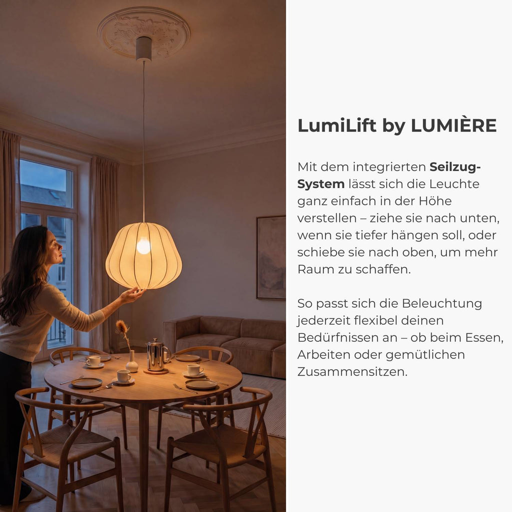 Luna Pendant Light | Soft Fabric Shade, Adjustable Height