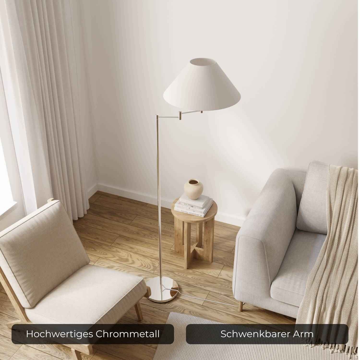 Belo Floor Lamp | Adjustable Arm, Chrome Design