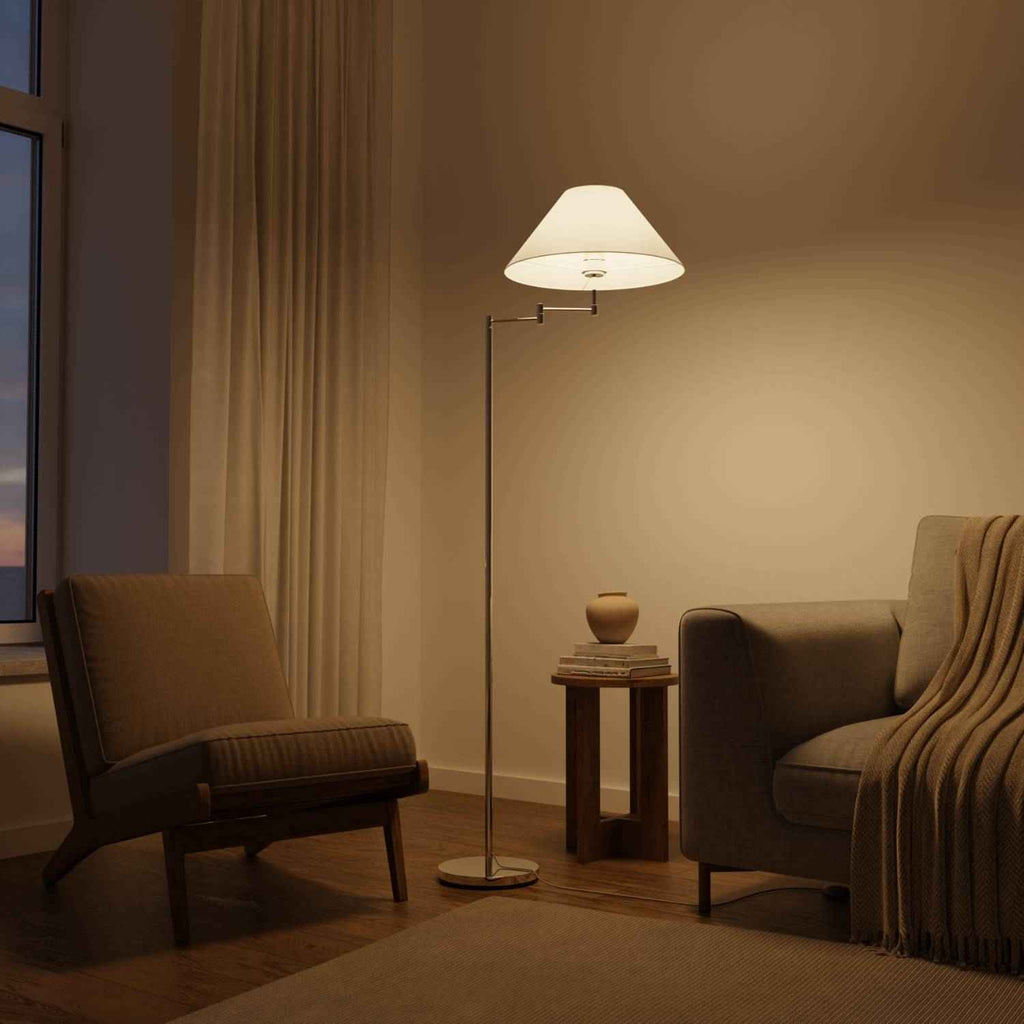 Melo Chrome Floor Lamp | Adjustable Arm, E27 Socket