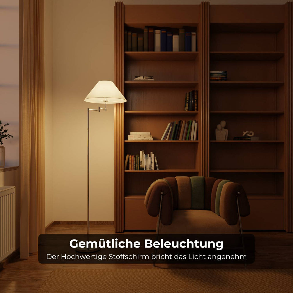 Belo Floor Lamp | Adjustable Arm, Chrome Design