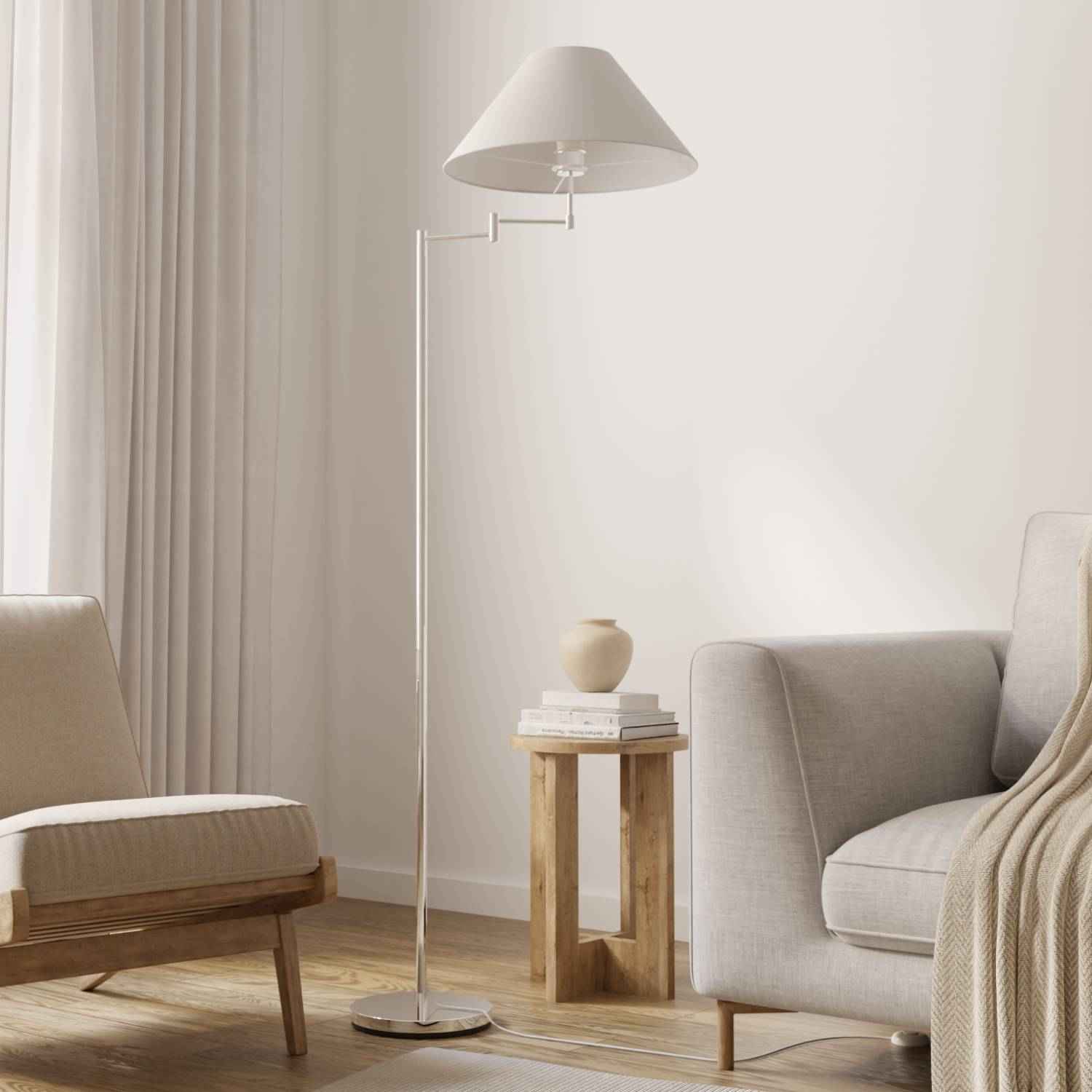 Melo Chrome Floor Lamp | Adjustable Arm, E27 Socket