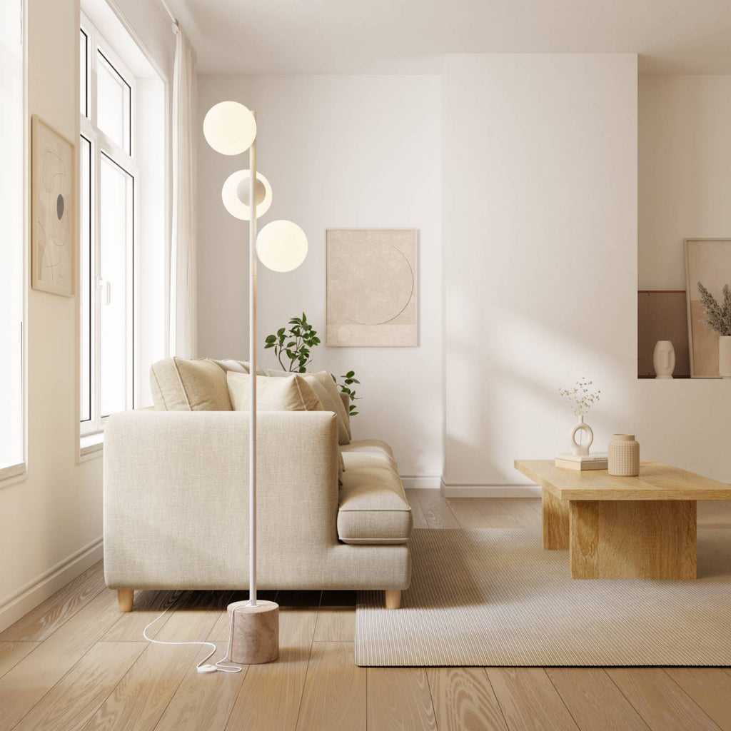 Rovea Floor Lamp | Genuine Travertine Base, Warm Diffused Light