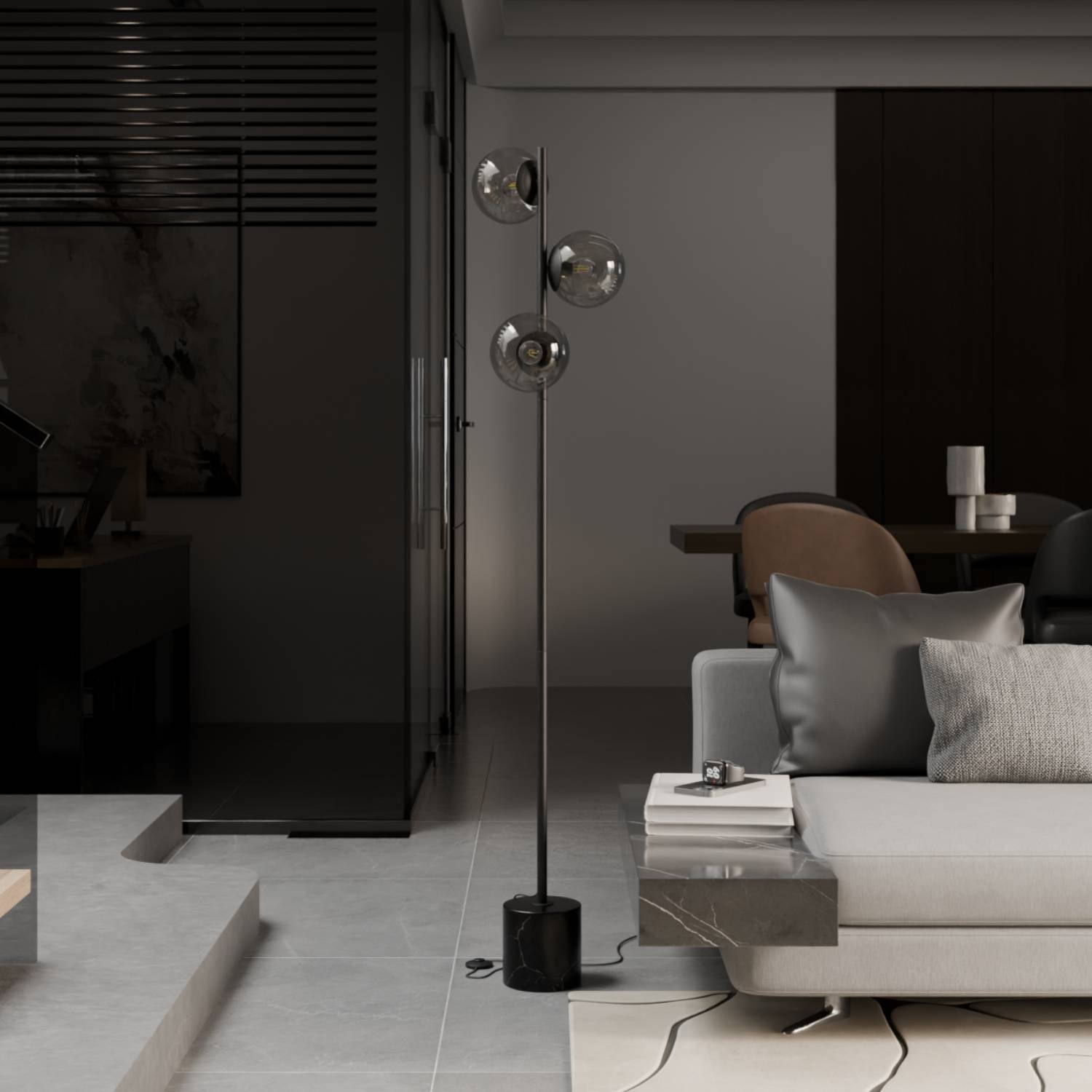 Rovea Floor Lamp | Genuine Travertine Base, Warm Diffused Light