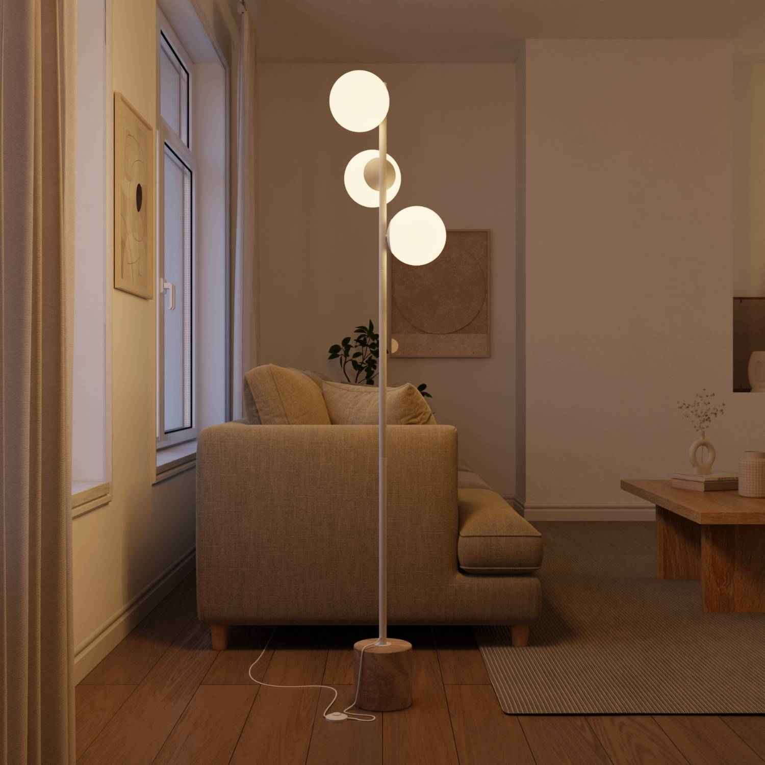 Rovea Floor Lamp | Genuine Travertine Base, Warm Diffused Light