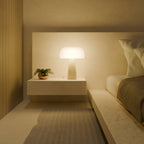 Bela Table Lamp | Genuine Travertine Base, Mouth-Blown Glass Shade