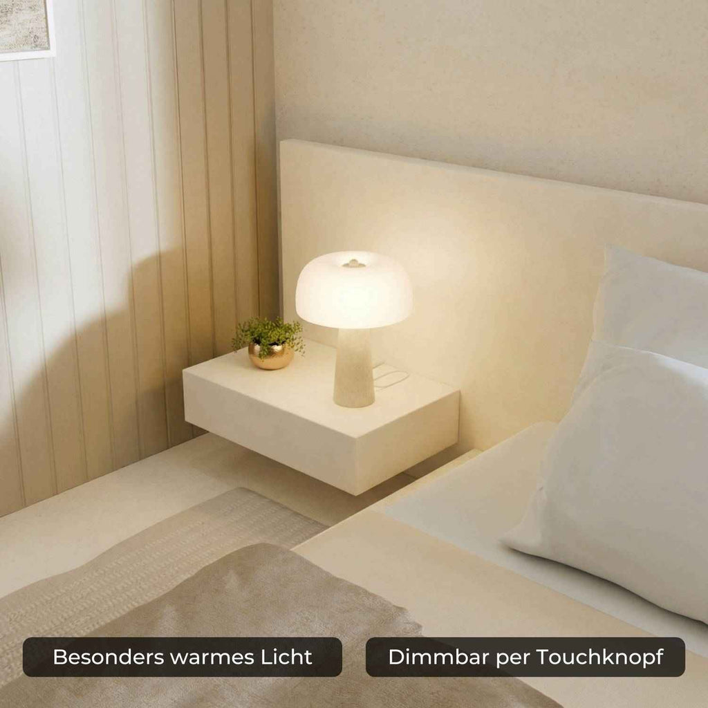 Lyra Table Lamp | Genuine Travertine Base, Opal Glass Shade