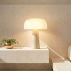Bela Table Lamp | Genuine Travertine Base, Mouth-Blown Glass Shade