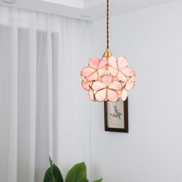 Bela Glass Pendant Light | Floral Design, Brass Finish
