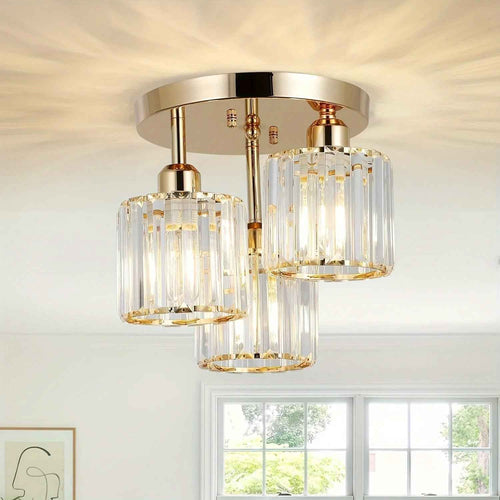 Bela Crystal Ceiling Light | 3-Light Semi Flush Mount, Gold Finish