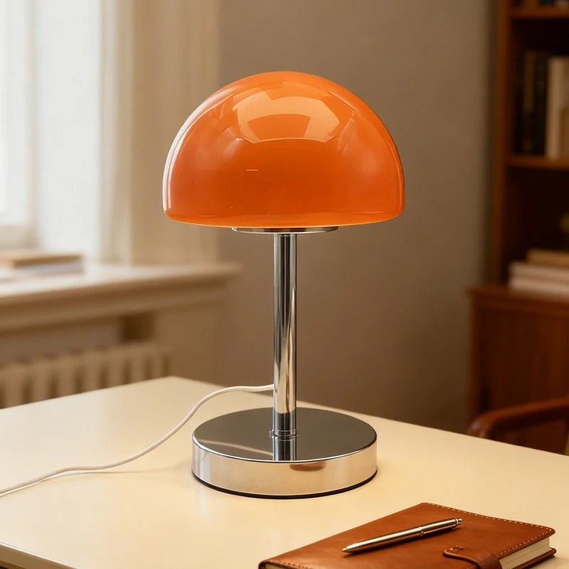 Table Lamp Mushroom Glass Metal Construction Adjustable Shade LED