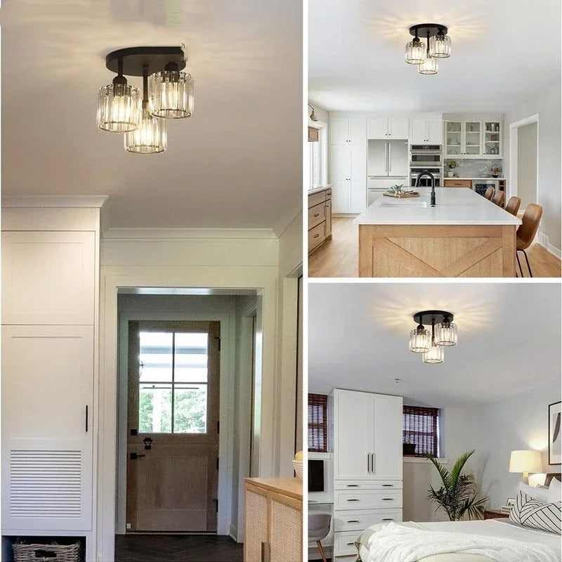 Bela Crystal Ceiling Light | 3-Light Semi Flush Mount, Gold Finish
