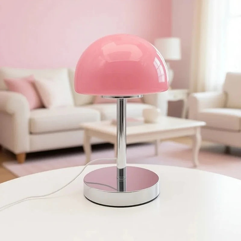 Table Lamp Mushroom Glass Metal Construction Adjustable Shade LED