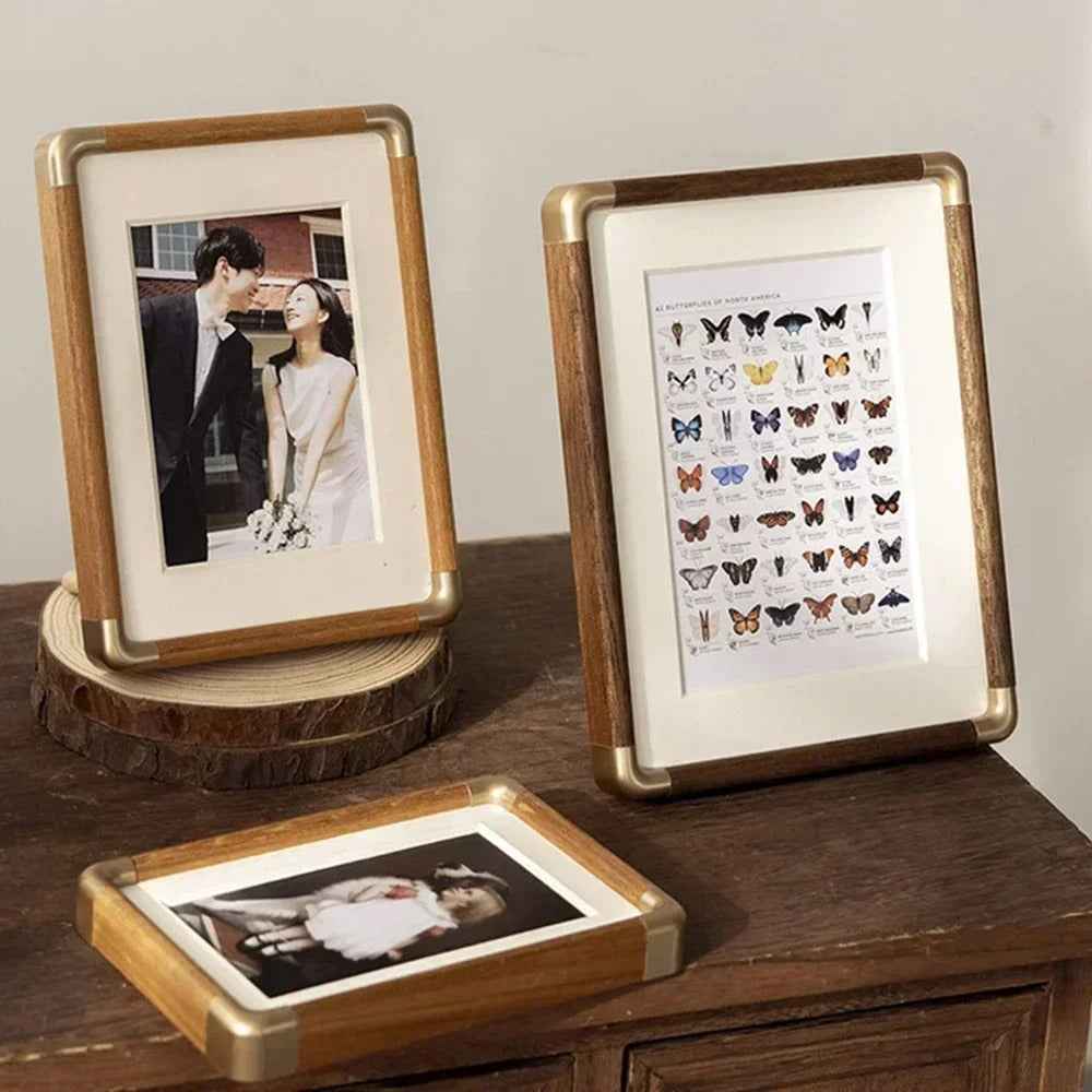 Brio Tabletop Photo Frame | Vintage Wood with Brass Accents