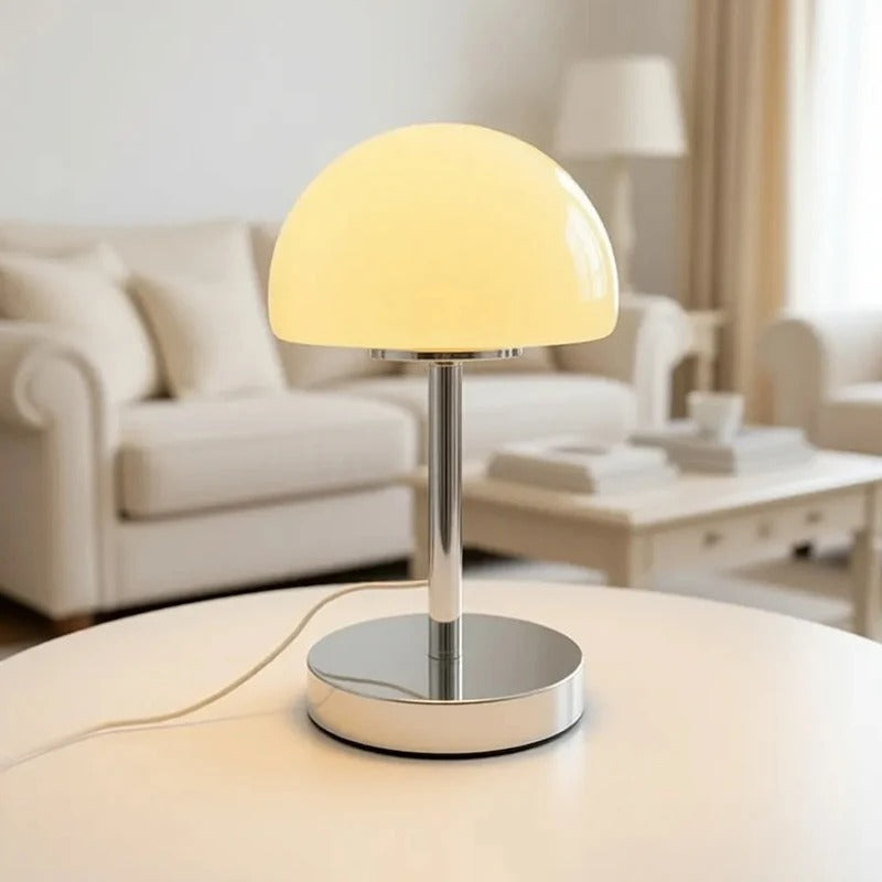 Table Lamp Mushroom Glass Metal Construction Adjustable Shade LED