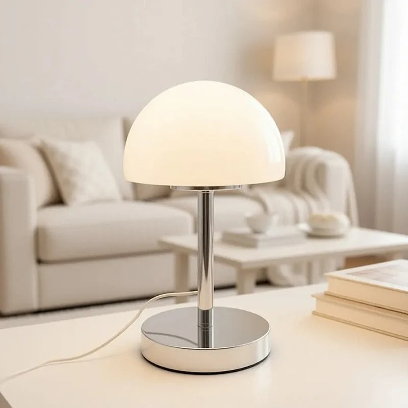 Table Lamp Mushroom Glass Metal Construction Adjustable Shade LED